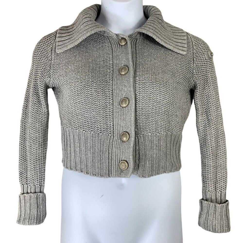 Orb Sweater Size Medium Cropped Button Front Cardigan Collared Gray Angora Blend